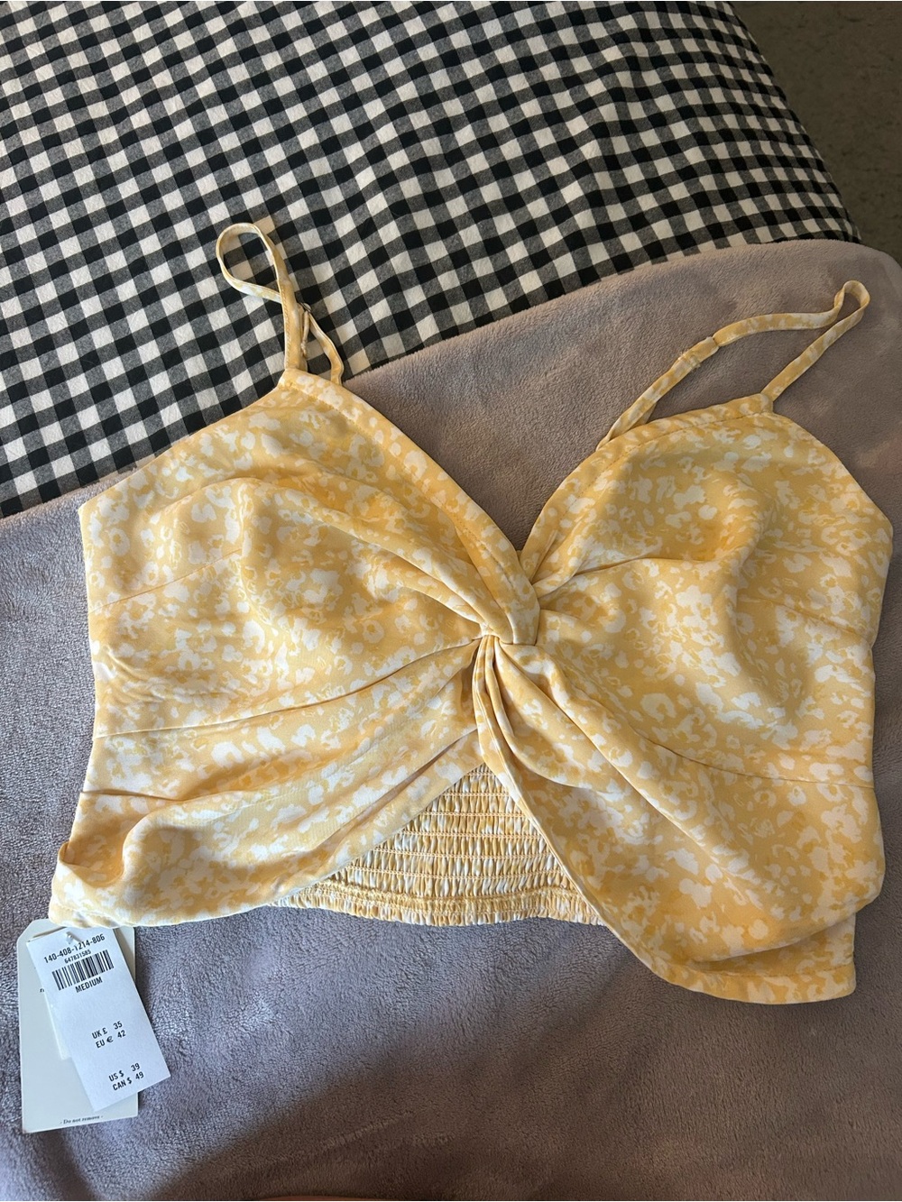 NWT Abercrombie & Fitch Yellow Floral Twist-Front Cropped Cami